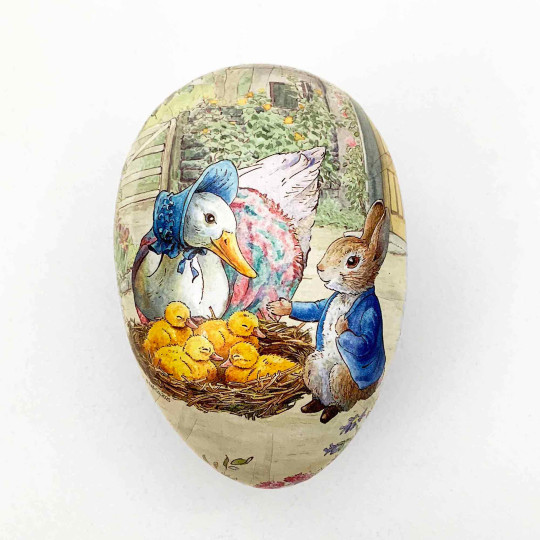 4-1/2" Peter Rabbit with Jemima Puddle-Duck Papier Mache Easter Egg Container ~ Germany